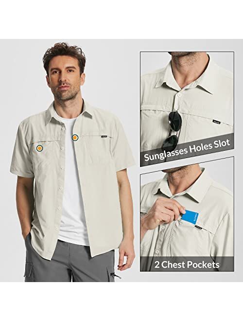 BALEAF Men's Short Sleeve Shirts UPF 50+ Sun Protection Casual Button Down for Fishing Hiking Beach Lightweight Quick Dry