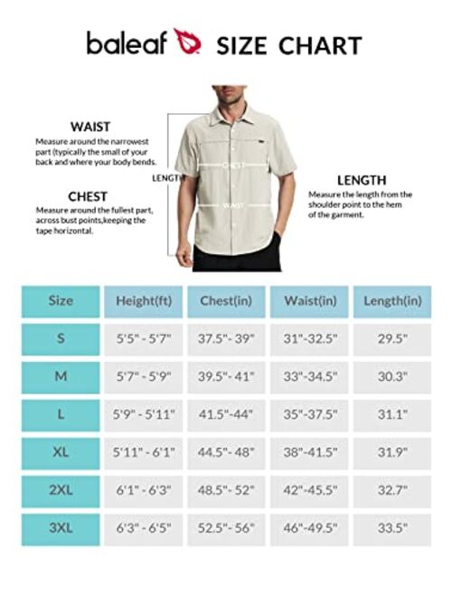 BALEAF Men's Short Sleeve Shirts UPF 50+ Sun Protection Casual Button Down for Fishing Hiking Beach Lightweight Quick Dry