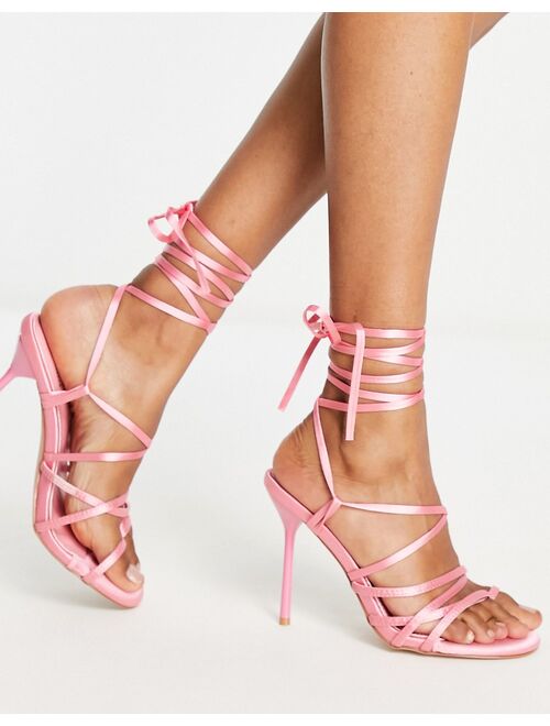 Simmi Wide Fit Simmi London Wide Fit Una tie ankle satin sandals in hot pink