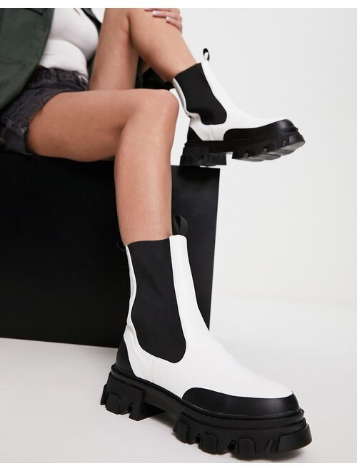 Public Desire Wide Fit Wonder chunky flat boots in white