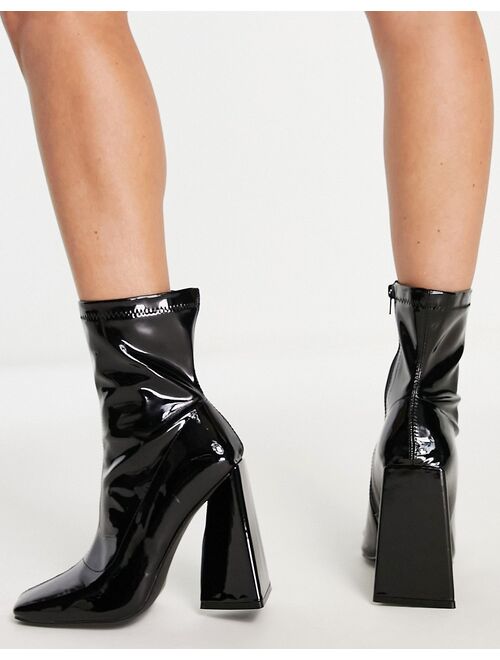 Public Desire Wide Fit Craving flare heel ankle boots in black patent