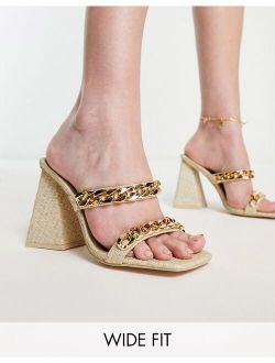 Wide Fit Pina raffia sandals with chain in ecru