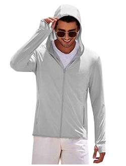 Men's Full Zip UPF 50  Light Jacket hooded sun Protection Cooling Long Sleeve Shirts with Pockets