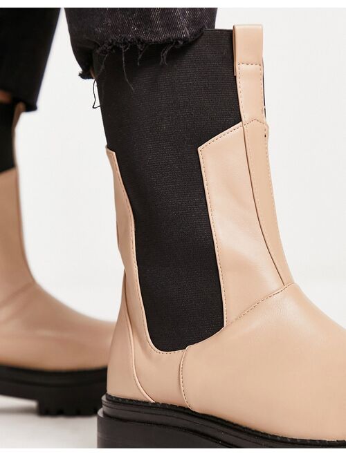 RAID Wide Fit Lizzo flat boots with contrast knit panel in beige