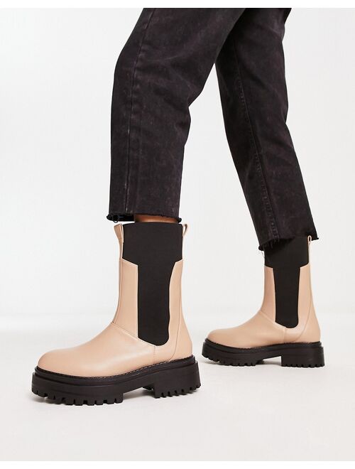 RAID Wide Fit Lizzo flat boots with contrast knit panel in beige