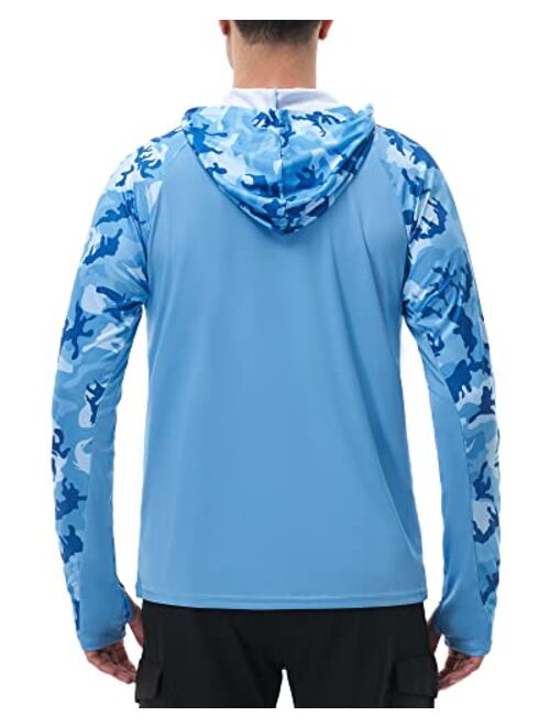 FISHEAL Men's Performance Fishing Hoodie Shirt - UPF 50+ Camo Long Sleeve Thumbholes Shirts with Mesh Face Mask