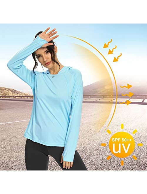 M MAROAUT Women's UPF 50+ UV Sun Protection Hoodie Long Sleeve Hiking Shirts Lightweight Quick Dry Rash Guard Running Fishing