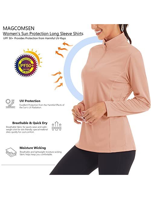 MAGCOMSEN Women's Shirts Long Sleeve 1/4 Zip UPF50+ UV Sun Protection Quick Dry Workout Hiking Athletic Shirts Rash Guard