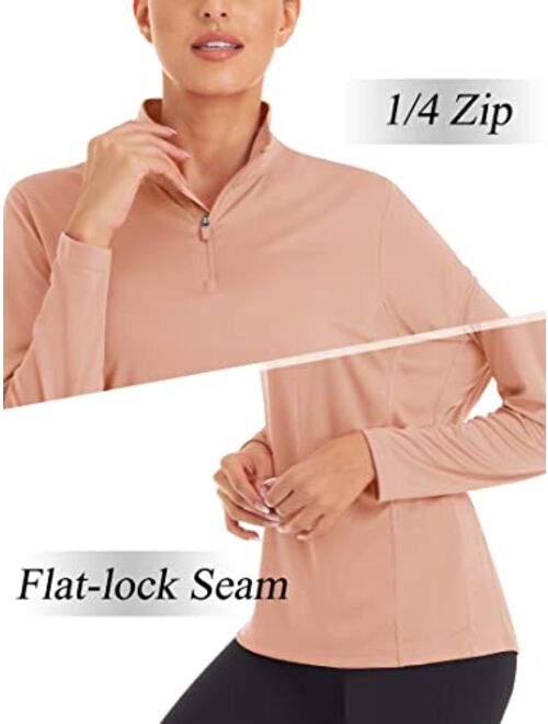 MAGCOMSEN Women's Shirts Long Sleeve 1/4 Zip UPF50+ UV Sun Protection Quick Dry Workout Hiking Athletic Shirts Rash Guard