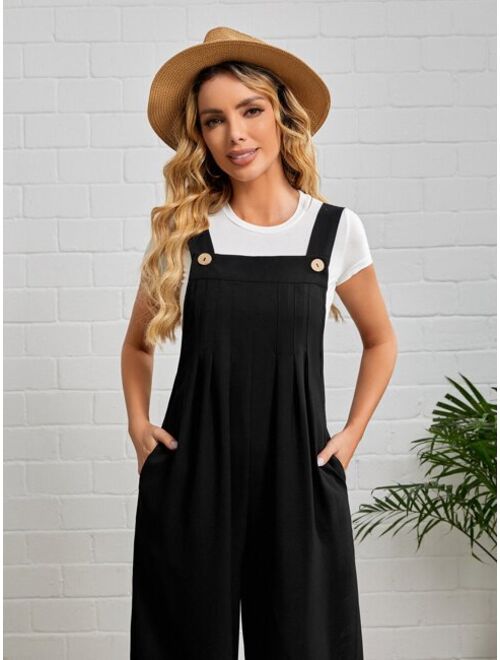 EMERY ROSE Hidden Pocket Fold Pleated Detail Pinafore Jumpsuit Without Tee