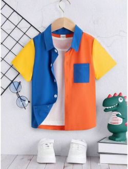 Toddler Boys Colorblock Patched Pocket Shirt Without Tee