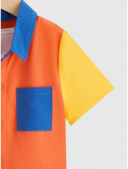 Shein Toddler Boys Colorblock Patched Pocket Shirt Without Tee