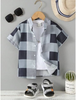 Toddler Boys Plaid Print Button Front Shirt Without Tee