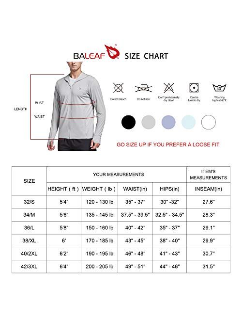 BALEAF Men's UPF 50+ Full Zip Light Jacket Hooded Long Sleeve Cooling Shirt with Pocket Hiking Fishing Outdoor Performance