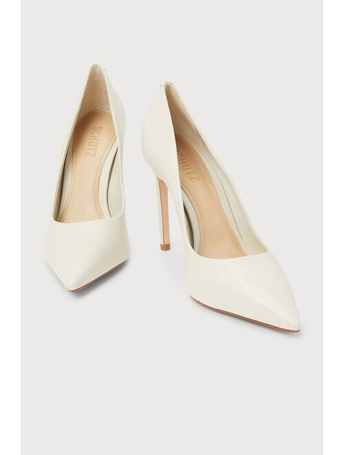 Schutz S-Lou Pearl White Blue Leather Pointed-Toe Pumps