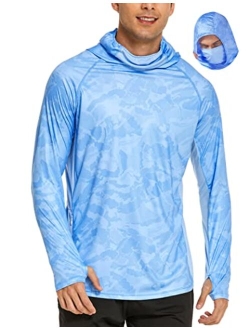 Coorun Mens UPF 50+ Sun Protection Hoodie with Mask Lightweight Hooded Fishing Shirt for Men Long Sleeve SPF Hoodie Rash Guard Shirt
