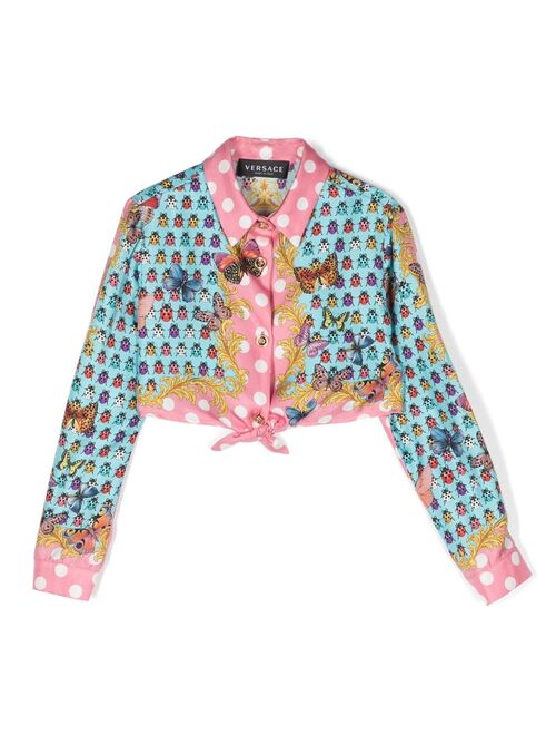 Versace Kids Butterflies-print cropped shirt