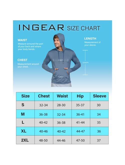 Ingear Men's Performance UPF 50+ UV/Sun Protection Hoodie T-Shirt Long Sleeve with Pockets SPF Shirt Running Hiking Shirt