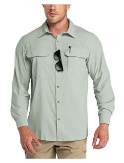Outdoor Ventures Men's UPF 50+ UV Sun Protection Shirt, Long Sleeve Hiking Fishing Shirt Cooling Quick Dry for Safari Travel