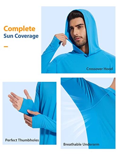 UUMIAER UPF 50+ Sun Protection Hoodie Shirt Long Sleeve Rash Guard for Men Lightweight Swim Thumbholes Shirt