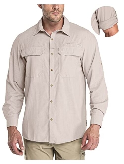 33,000ft Men's Long Sleeve Sun Protection Shirt UPF 50+ UV Quick Dry Cooling Fishing Shirts for Travel Safari Camping Hiking