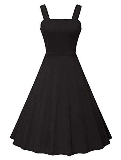 Milreason 1950s Dresses for Women Vintage Goth Swing Cocktail Dress with Pockets and Chiffon Shawl