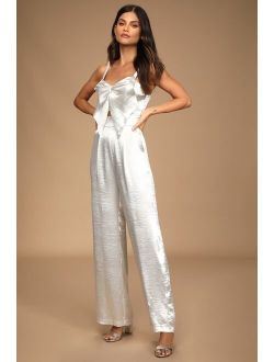 Date to Remember Ivory Satin Cutout Wide-Leg Jumpsuit