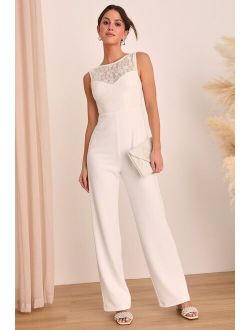 Romantic Inclinations White Lace Backless Wide-Leg Jumpsuit
