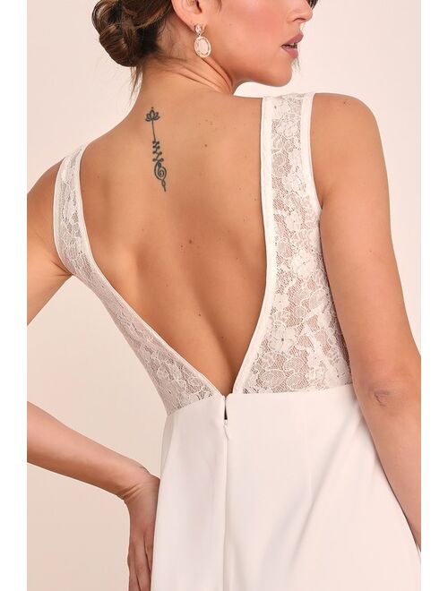 Lulus Romantic Inclinations White Lace Backless Wide-Leg Jumpsuit