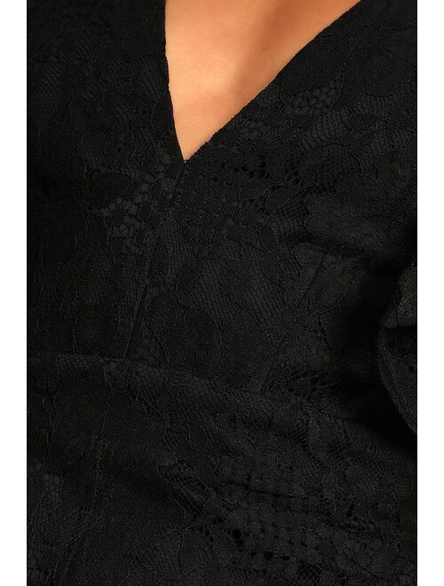 Lulus Molinetto Black Lace Ruffled Sleeveless Jumpsuit