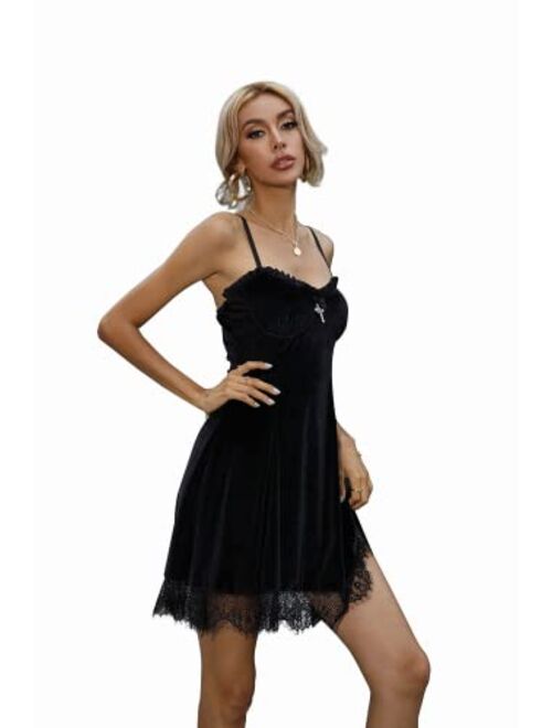 Tsmnzmu Lace Mini Sleeveless Dress Black Lace Draped Bodycon Gothic Summer Dress Gothic Vintage Goth Dresses