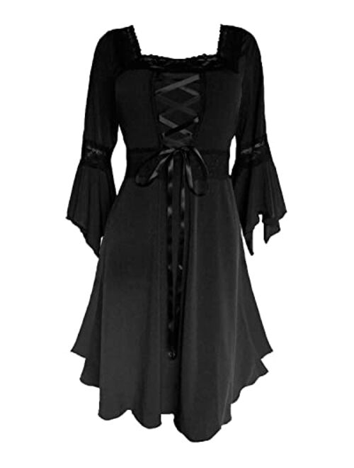 Dare to Wear Magick Witch Costume: Pentagram Pendant, Velour Hat, & Victorian Gothic Women's Renaissance Dress