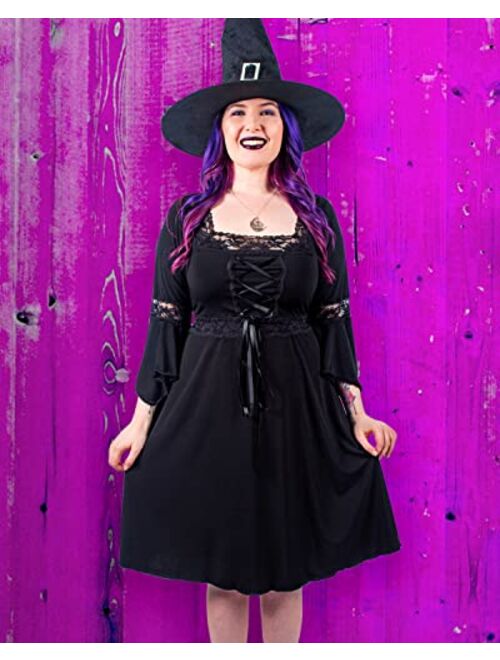 Dare to Wear Magick Witch Costume: Pentagram Pendant, Velour Hat, & Victorian Gothic Women's Renaissance Dress