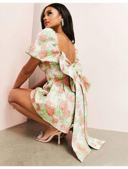 ASOS LUXE jacquard cupped off the shoulder romper in floral