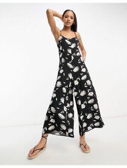 strappy culotte jumpsuit in large daisy print
