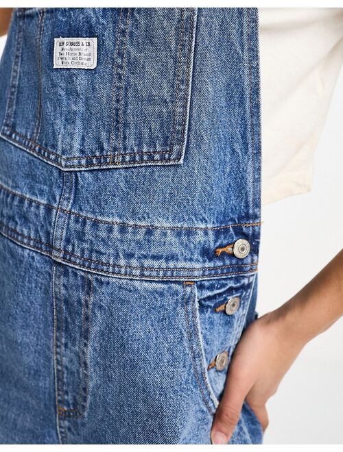 Levi's Vintage Shortall denim short overalls in mid blue