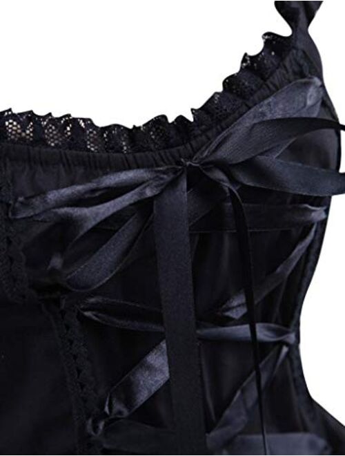 Ainclu Womens Classic Black Layered Lace-up Goth Lolita Dress