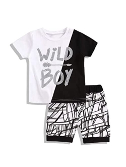 bilison Toddler Baby Boy Clothes Wild Boy Letter Print Splicing T-Shirt Top+ Ripped Shorts 2PC Boy Summer Outfits