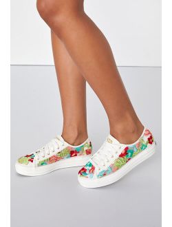 Triple Kick White Coral Tropical Embroidered Platform Sneakers