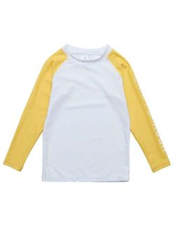 SNAPPER ROCK Toddler|Child Boys White Yellow Sleeve Sustainable LS Rash Top