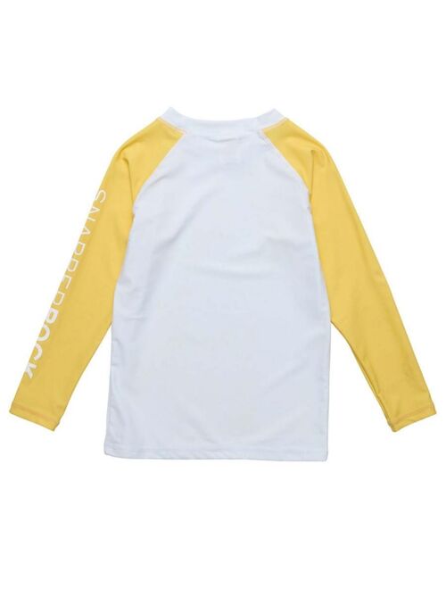 SNAPPER ROCK Toddler|Child Boys White Yellow Sleeve Sustainable LS Rash Top