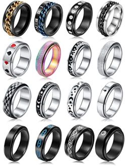 iF YOU Stainless Steel Rings for Men, Fidget Rings for Anxiety for Women, Sliver Fidget Rings, Cool Male Spinner Ring Set, Black Mens Band Ring Pack