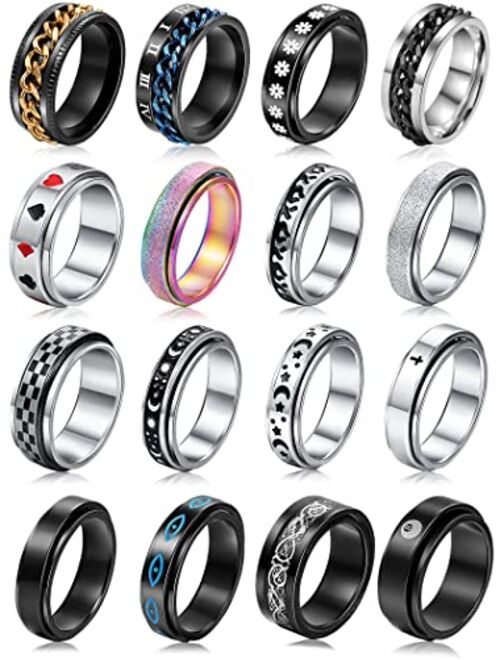 iF YOU Stainless Steel Rings for Men, Fidget Rings for Anxiety for Women, Sliver Fidget Rings, Cool Male Spinner Ring Set, Black Mens Band Ring Pack