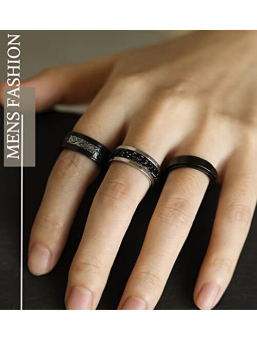 iF YOU Stainless Steel Rings for Men, Fidget Rings for Anxiety for Women, Sliver Fidget Rings, Cool Male Spinner Ring Set, Black Mens Band Ring Pack