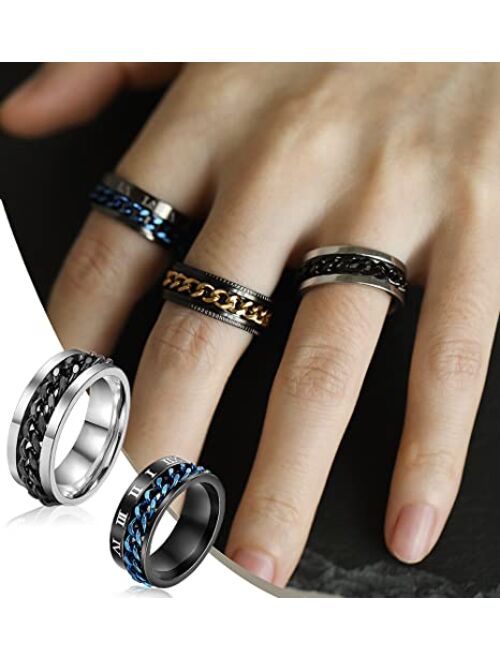 iF YOU Stainless Steel Rings for Men, Fidget Rings for Anxiety for Women, Sliver Fidget Rings, Cool Male Spinner Ring Set, Black Mens Band Ring Pack