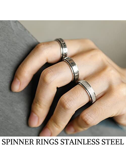 iF YOU Stainless Steel Rings for Men, Fidget Rings for Anxiety for Women, Sliver Fidget Rings, Cool Male Spinner Ring Set, Black Mens Band Ring Pack