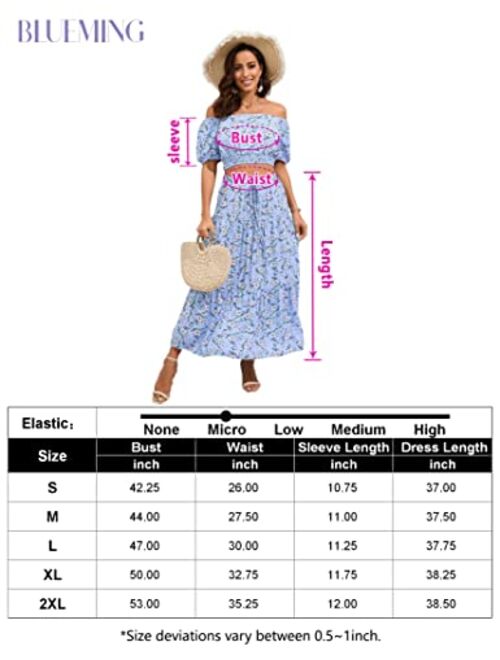 BLUEMING Women's Summer Floral Printed 2 Piece Outfit Off Shoulder Crop Top and Boho Tropical Long Skirt Set