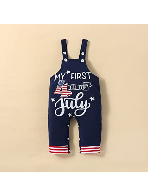 Gakizon Baby Boys 4th of July Outfit Infant My First Independence Day Clothes Bodysuit+Overalls+Hat