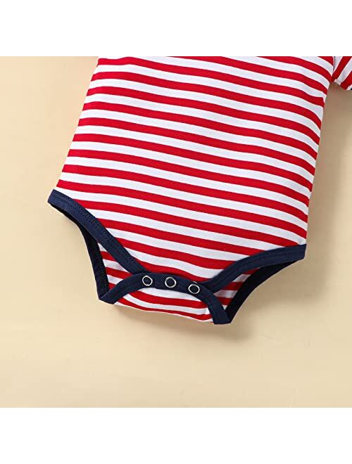 Gakizon Baby Boys 4th of July Outfit Infant My First Independence Day Clothes Bodysuit+Overalls+Hat