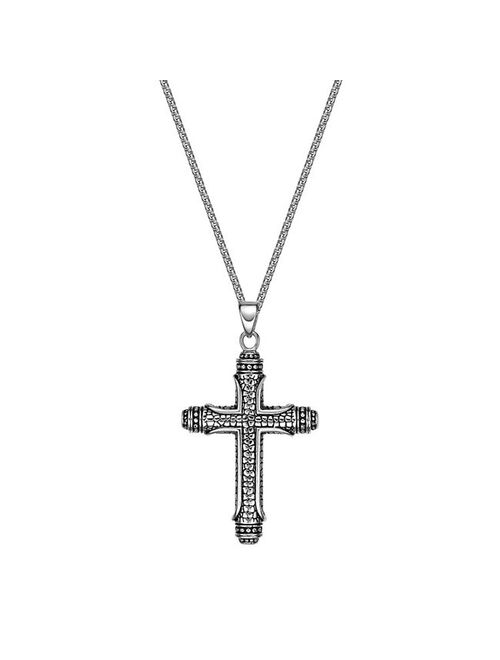 Men's LYNX Antiqued Finish Stainless Steel Cross Pendant Necklace